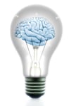 Brain inside a light bulb made in 3d - isolated over a white background Brain inside a light bulb made in 3d - isolated over a white background